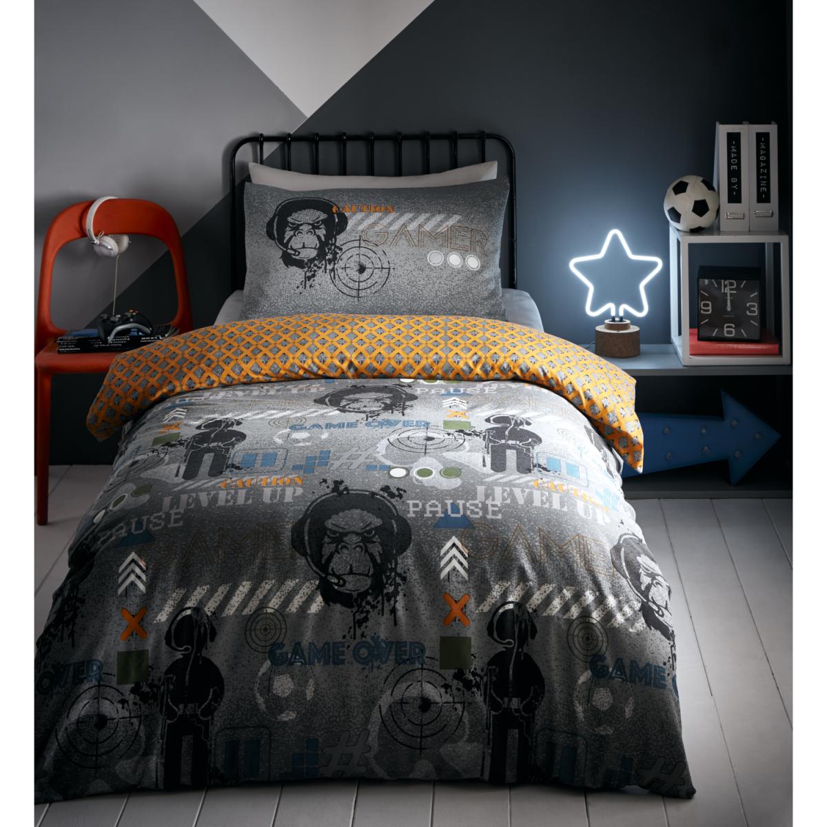 Gamer Duvet And Polliwcase Set - Orange/Grey / Double – image 2