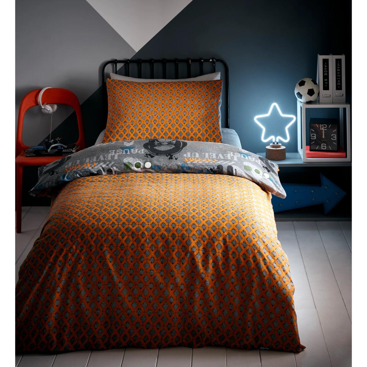 Gamer Duvet And Polliwcase Set - Orange/Grey / Double – image 3