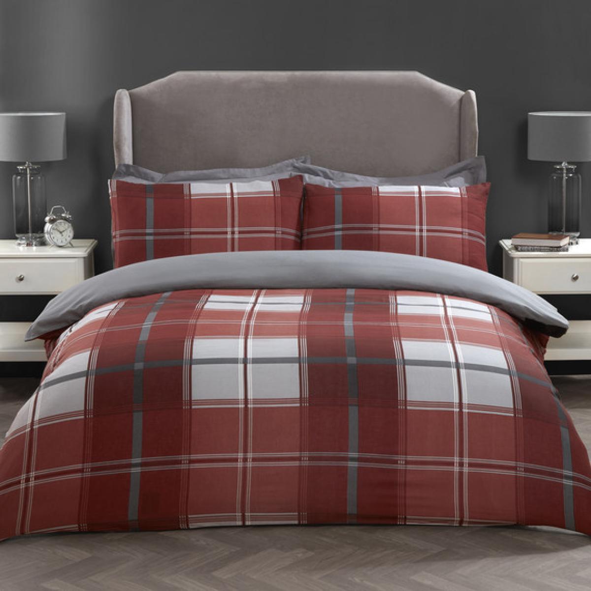 Madison Check Two Pack Duvet Cover and Pillowcase Sets - Red / King