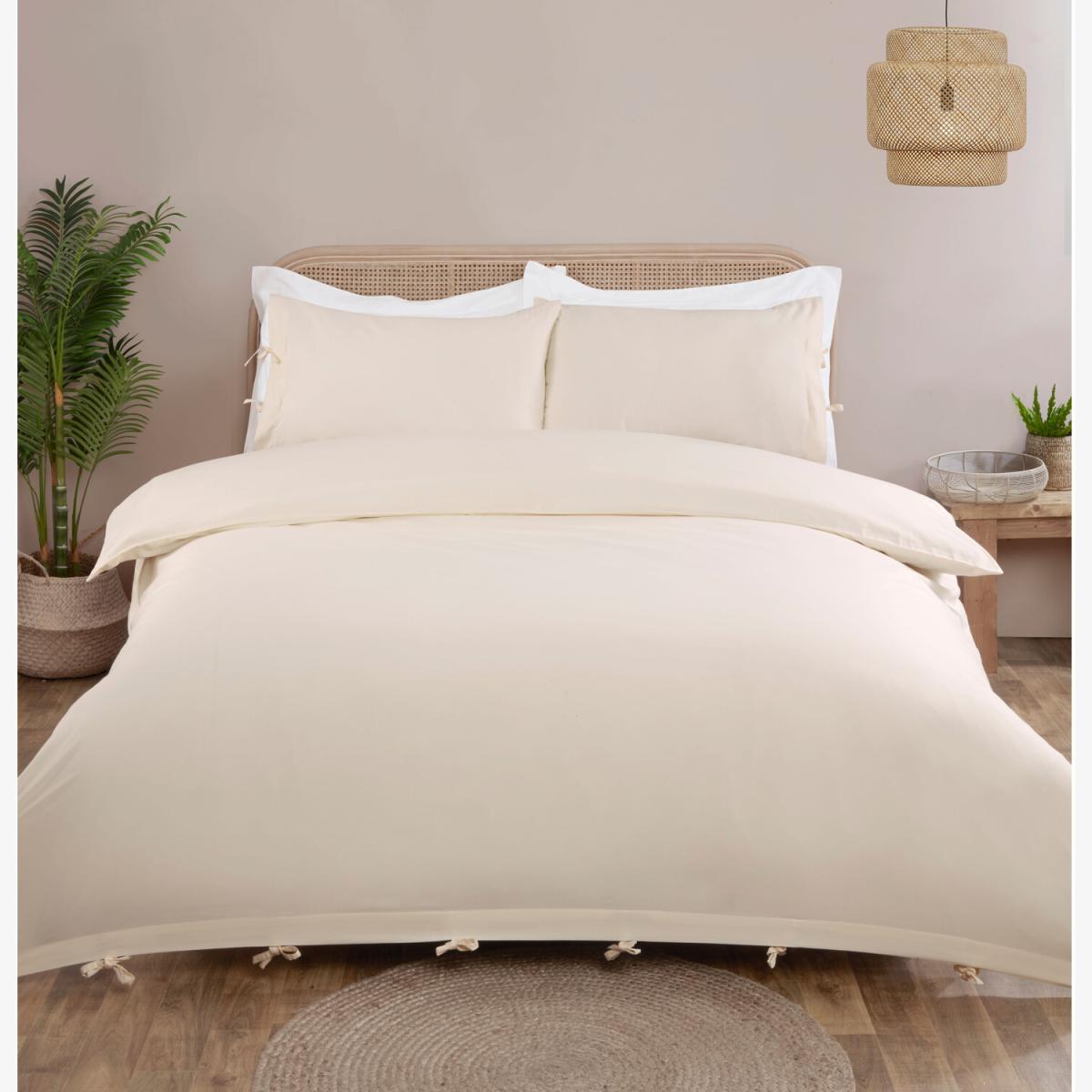 My Home Moda Tied Duvet Cover and Pillowcase Set - Natural / King size – image 1