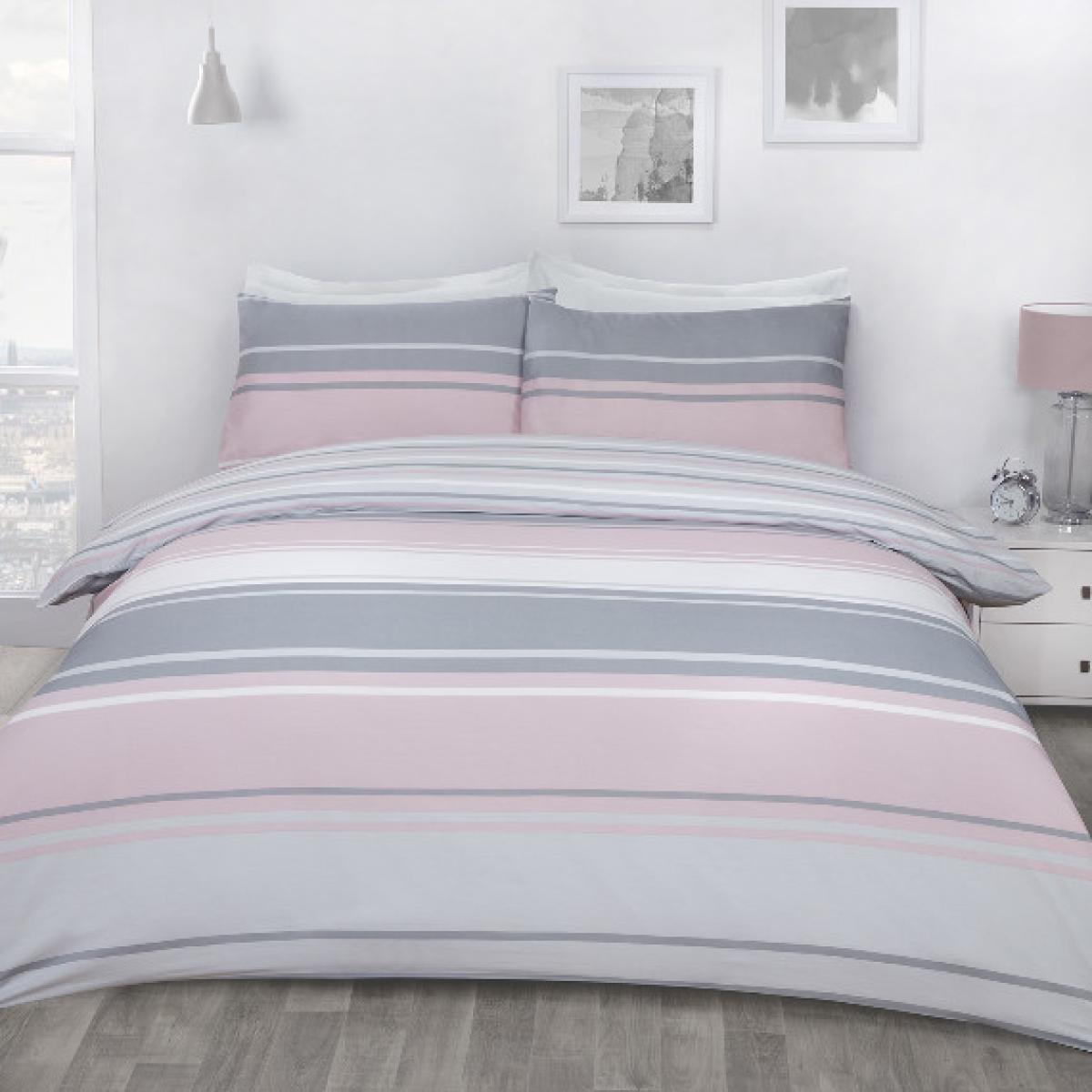Richmond Stripe Duvet Cover and Pillowcase Set - Pink / King