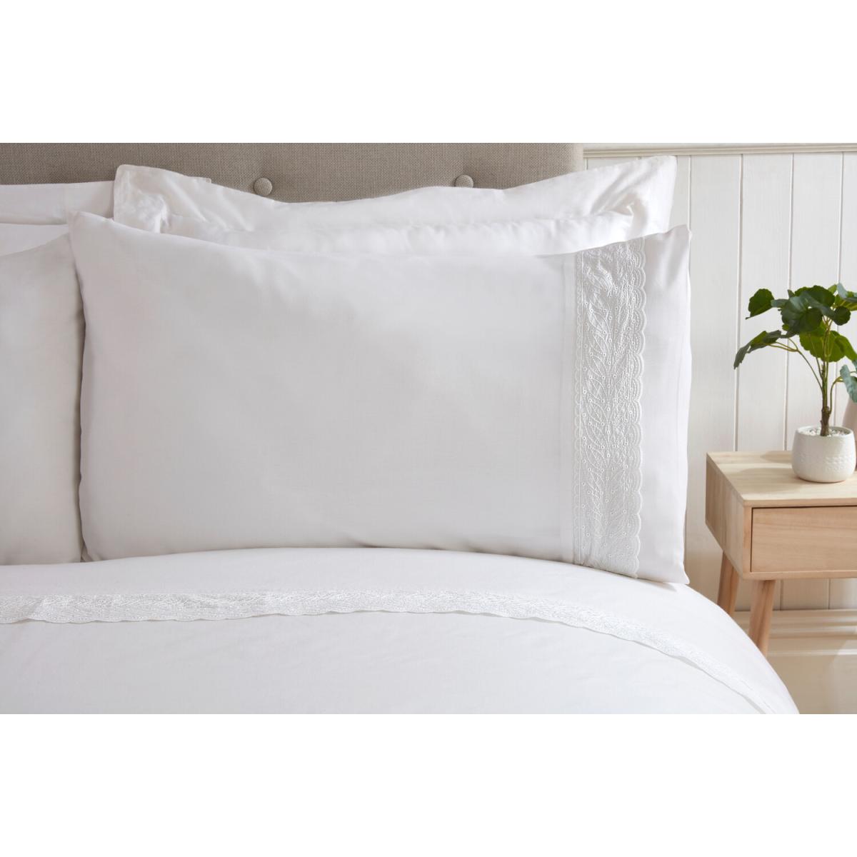 Evelyn Embroidered Duvet Cover and Pillowcase Set  - White / Super King size – image 3