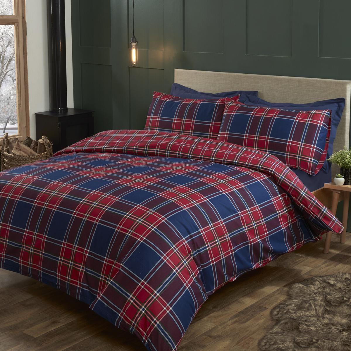 Kinross Check Duvet Cover and Pillowcase Set - Red/Blue / King – image 2