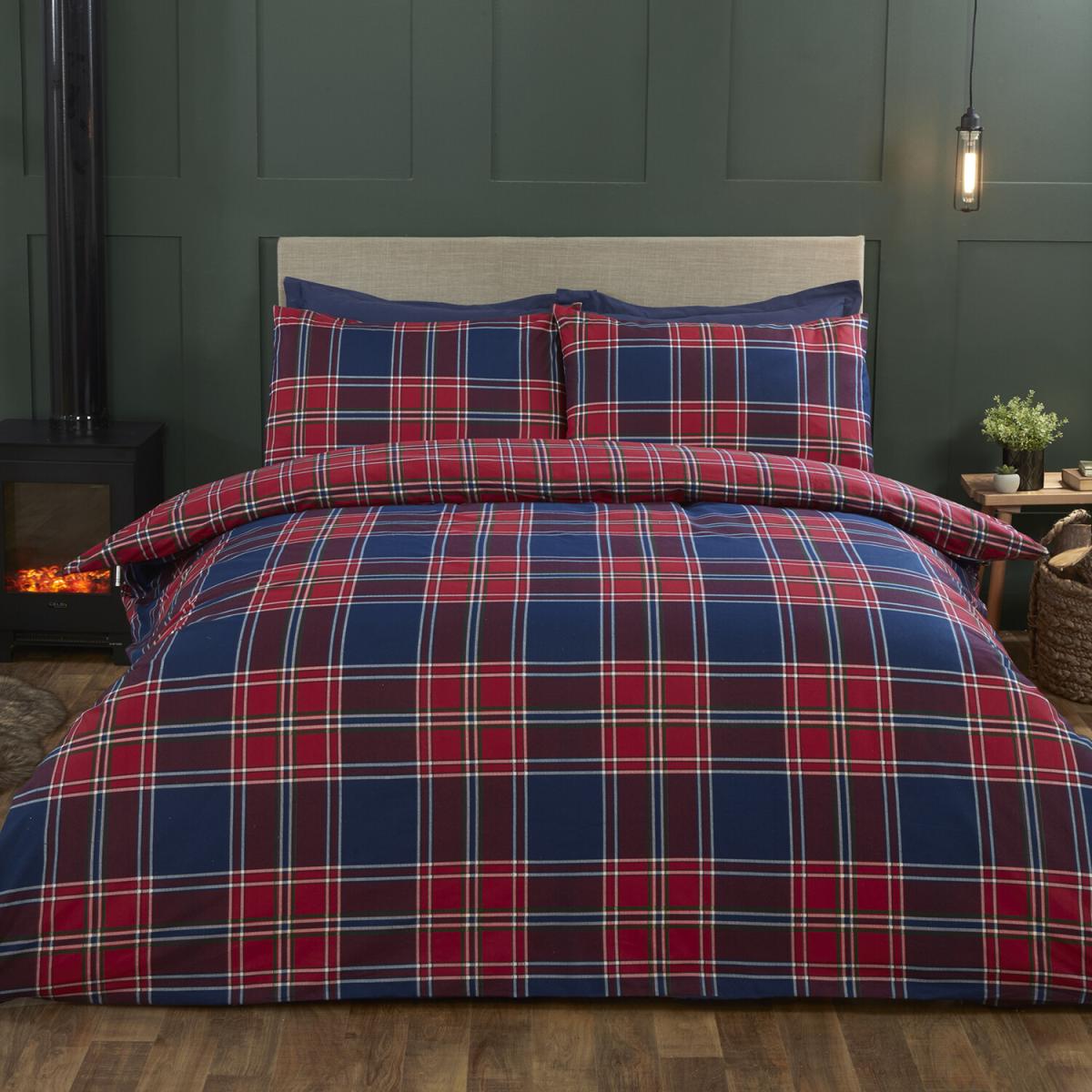 Kinross Check Duvet Cover and Pillowcase Set - Red/Blue / King – image 6