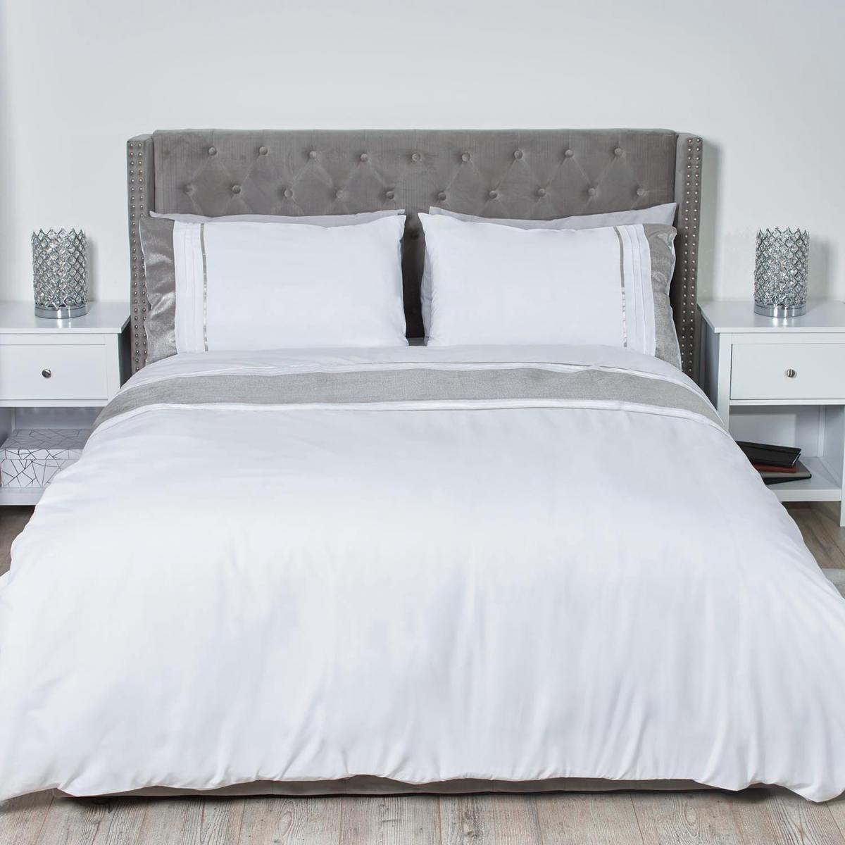 Metallic Velvet Panel Duvet Cover and Pillowcase Set - Silver / King – image 1