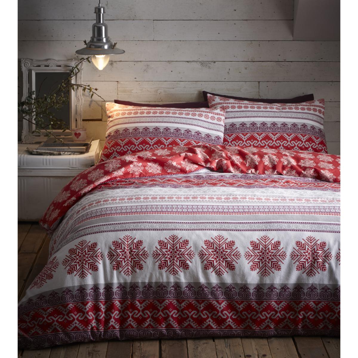 Flannelette Prague Duvet Cover and Pillowcase Set - Red / King – image 6