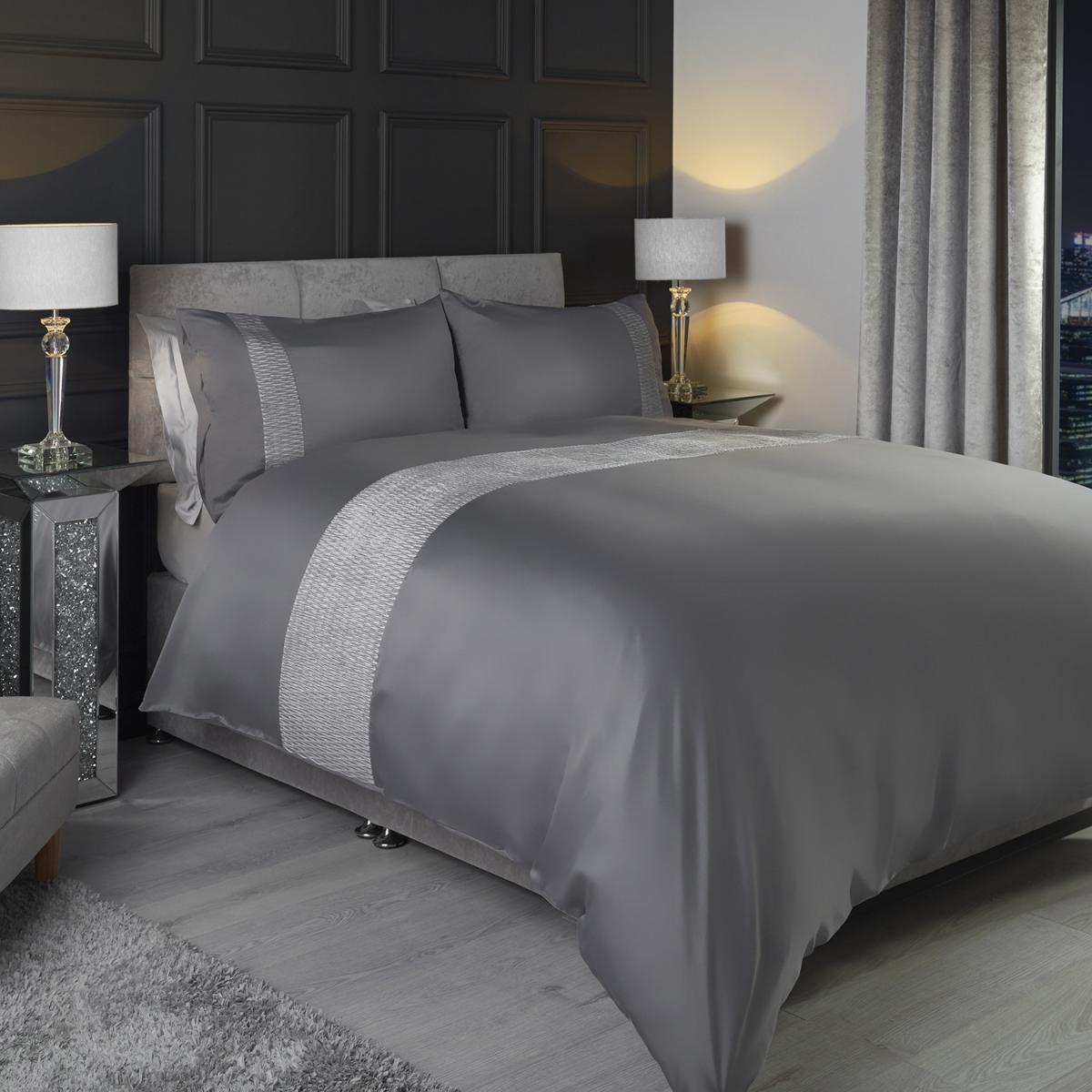 Giana Velvet Grey Duvet Cover and Pillowcase Set - Grey / King – image 2