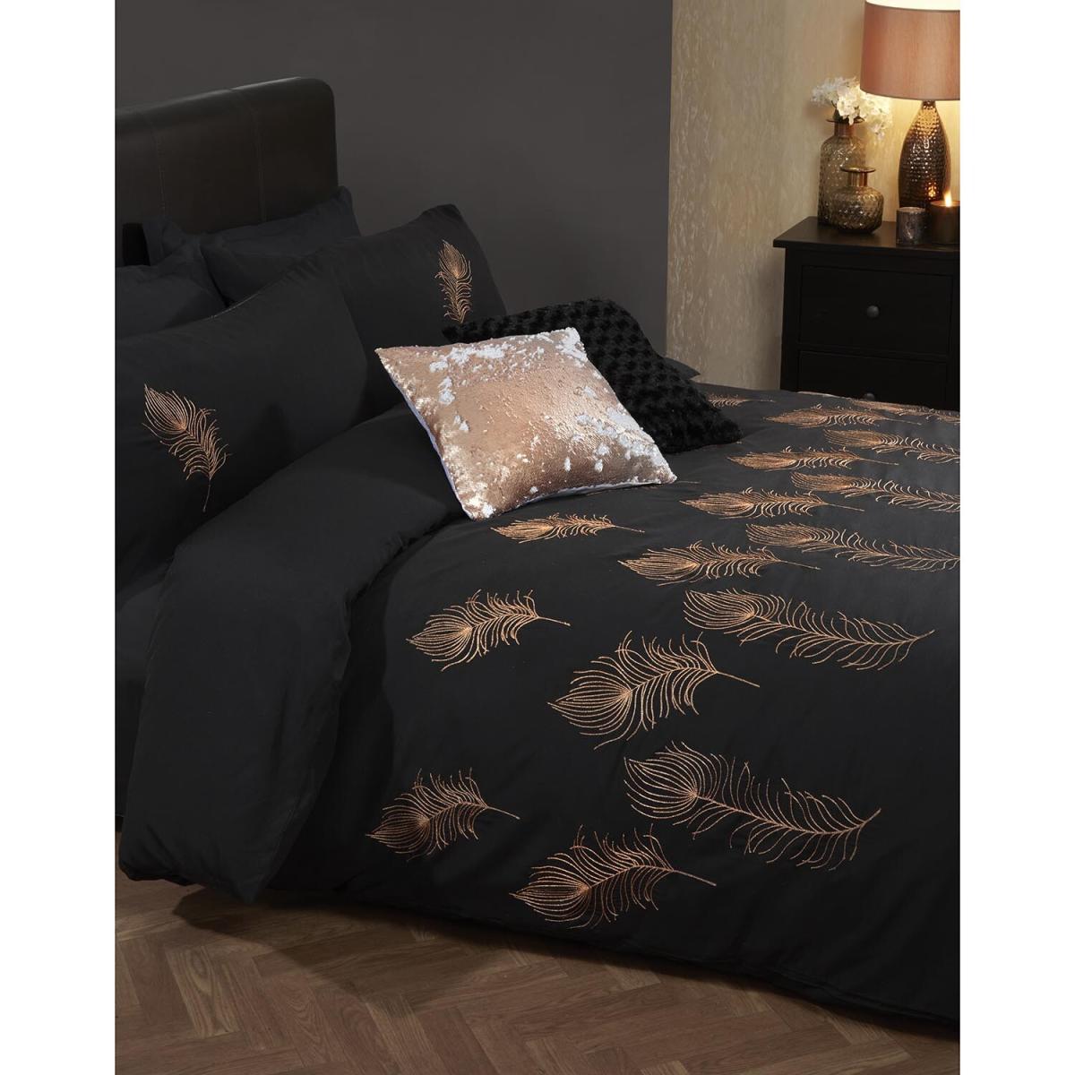 Feather Embroidery Black Duvet Cover and Pillowcase Set - King – image 4