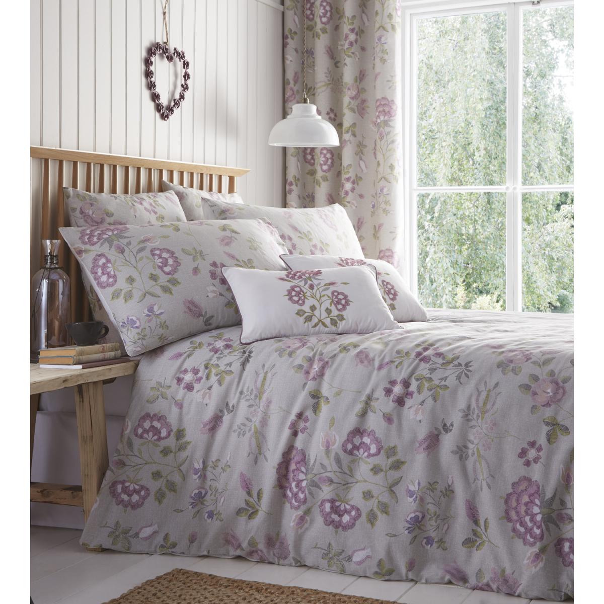 Secret Garden Floral Duvet Cover and Pillowcase Set - Lavender/Grey / King – image 5