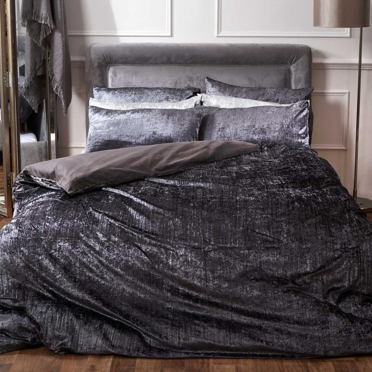 Sienna Valencia Crinkle Velvet Duvet Cover Bedding Set - Grey / King – image 2