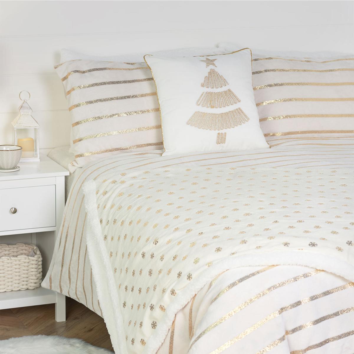 Sparkle Stripe Fleece Duvet and Pillowcase Set - Silver / King size – image 5