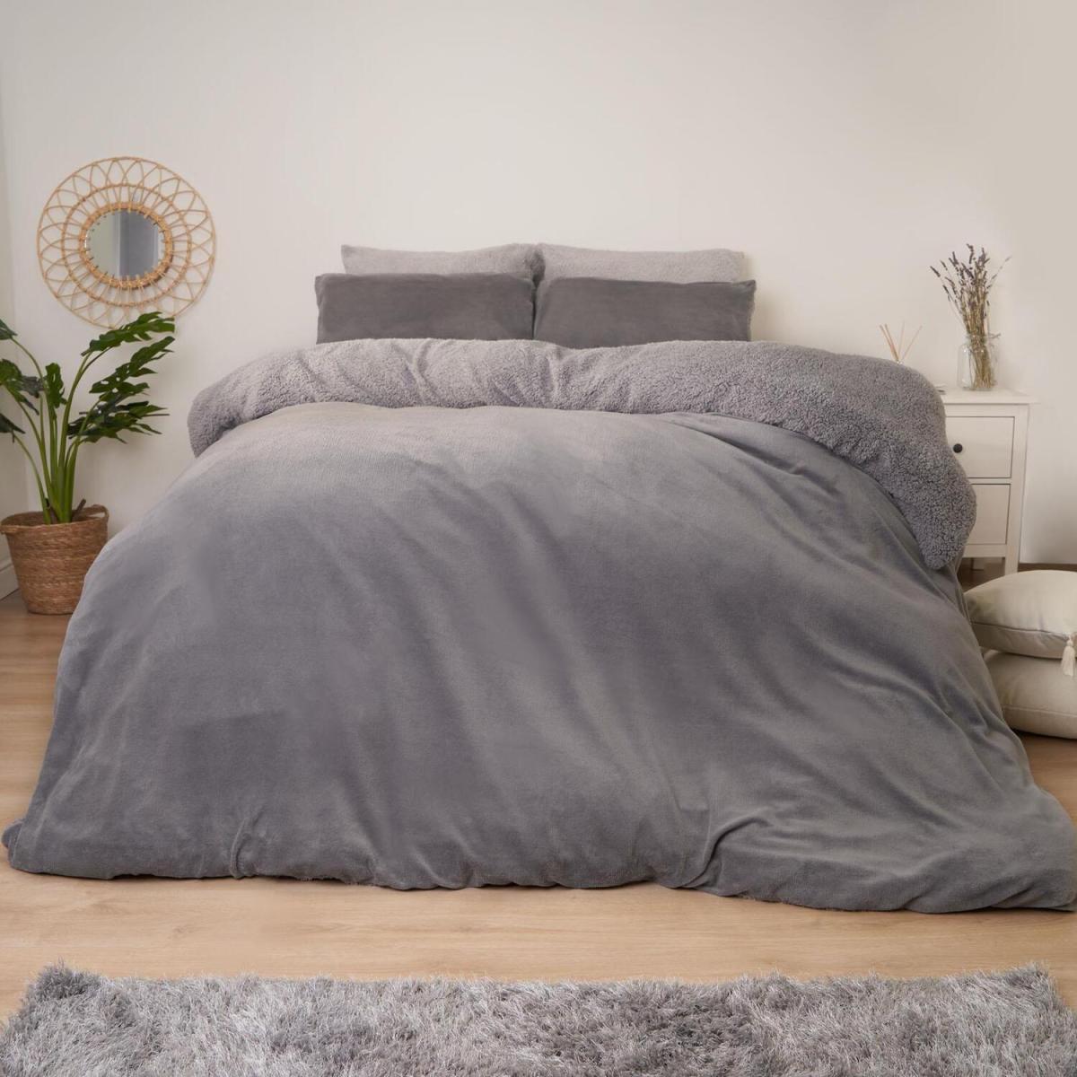 Brentfords Sherpa Fleece Reverse Duvet Cover Bedding Set - Grey / King – image 2