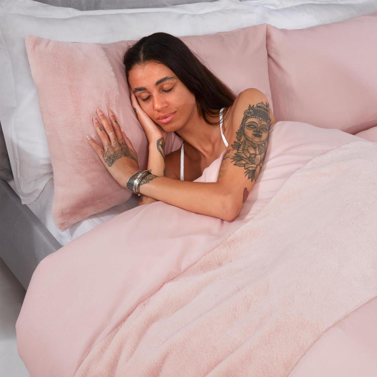 Sienna Faux Fur Panel Band Duvet Cover Bedding Set - Pink / King – image 5