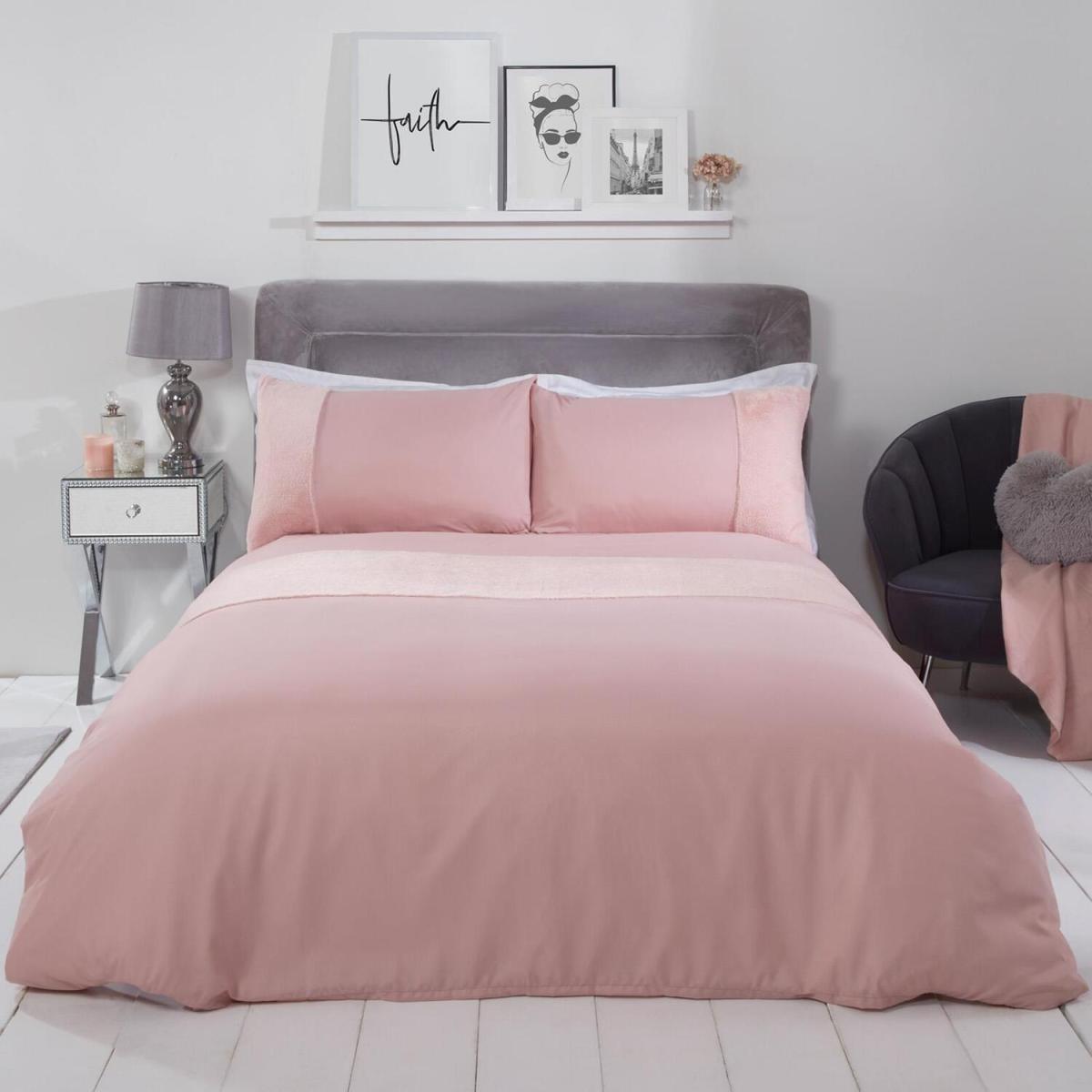 Sienna Faux Fur Panel Band Duvet Cover Bedding Set - Pink / King – image 6