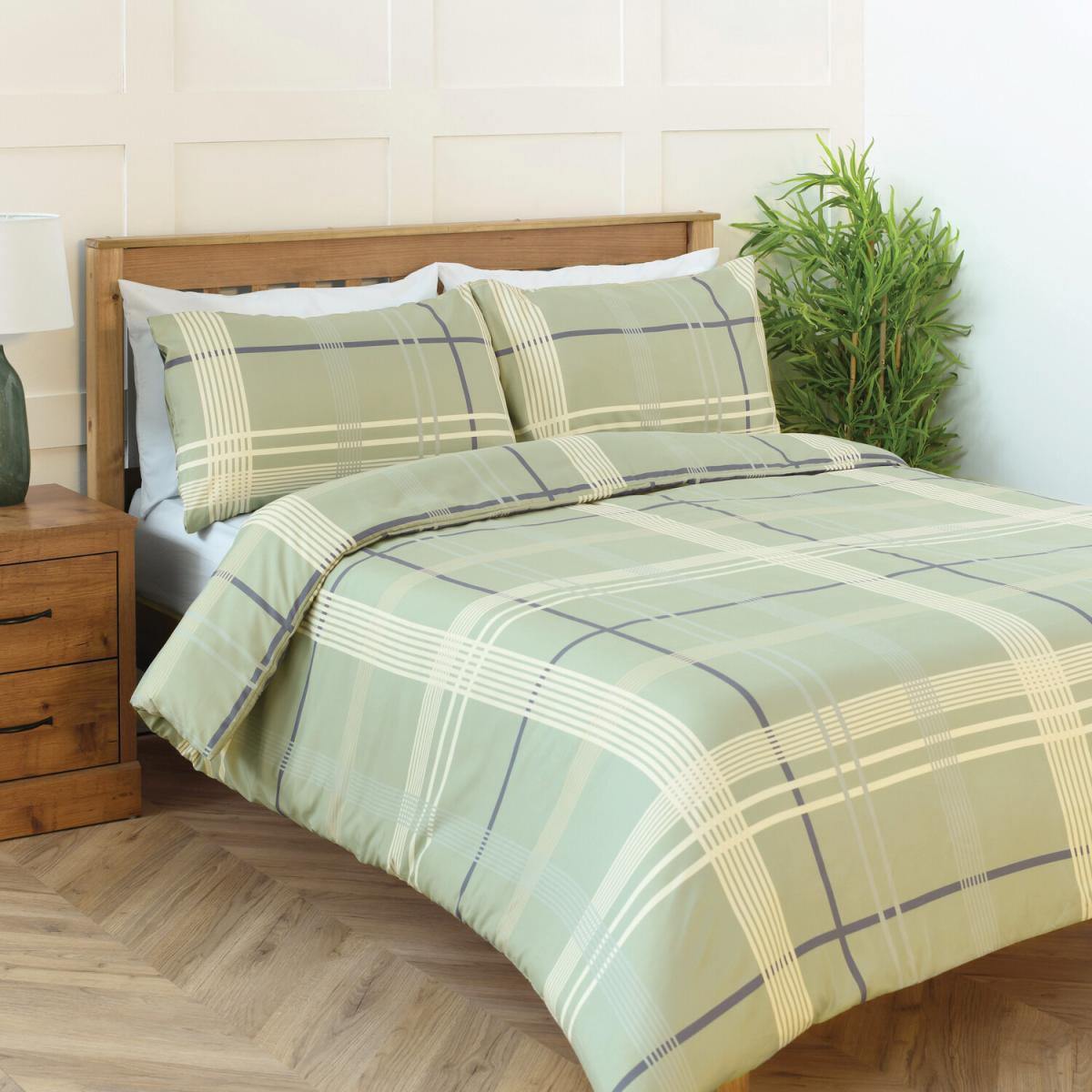 Blair Check Duvet Cover and Pillowcase Set - Sage / King – image 2