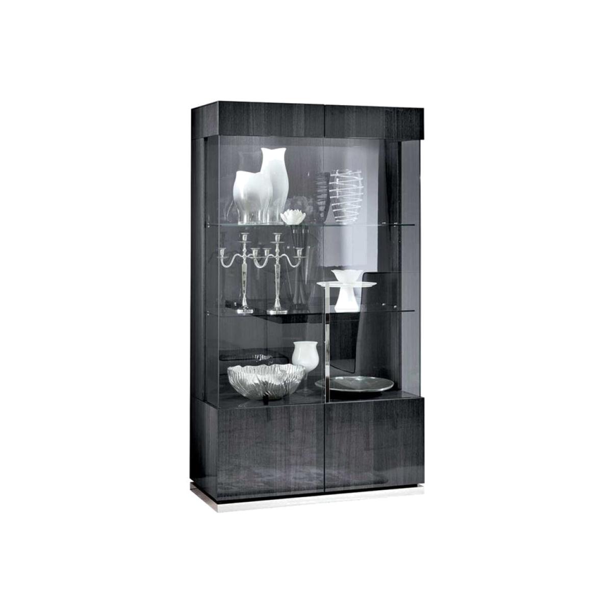 Borgia 2 Door Koto Wood Display Cabinet, Grey Gloss | Barker & Stonehouse