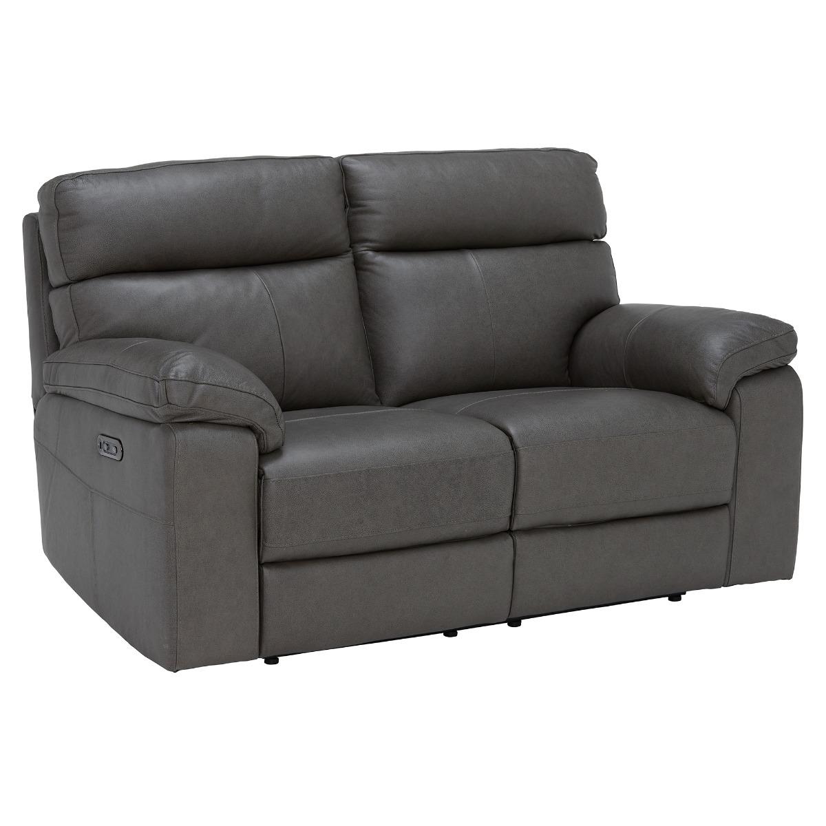 Clark 2 Seater Sofa With Power Motion Recliner, Grey Leather | Barker & Stonehouse – image 2