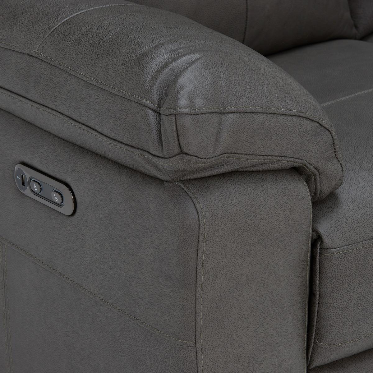 Clark 2 Seater Sofa With Power Motion Recliner, Grey Leather | Barker & Stonehouse – image 3