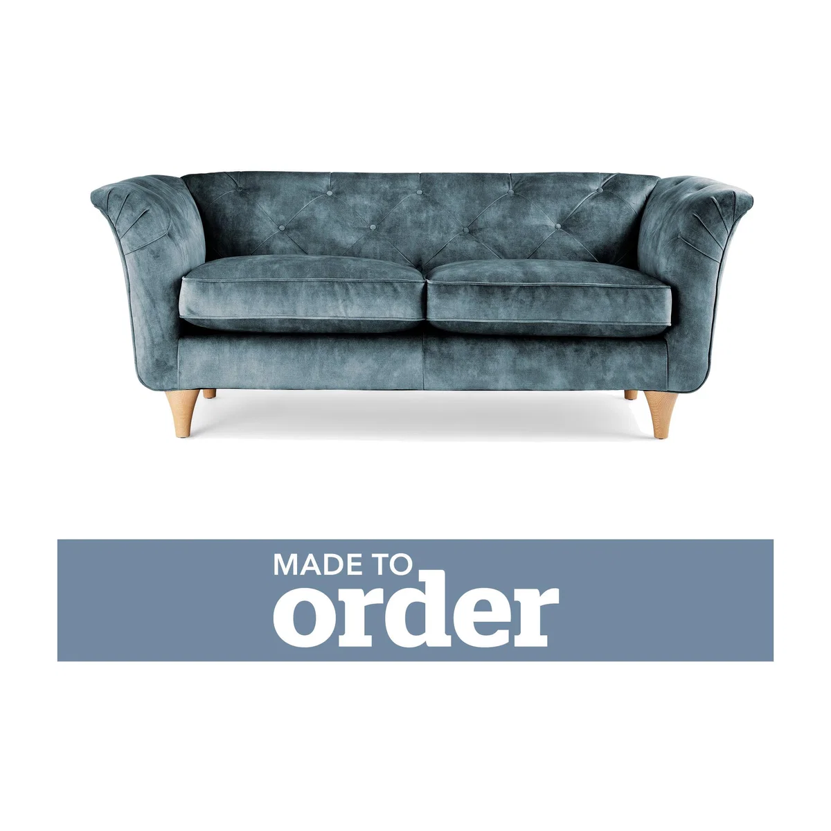 Jaipur 2 Seater Sofa Slub Velvet Slub Velvet Steel Blue – image 1