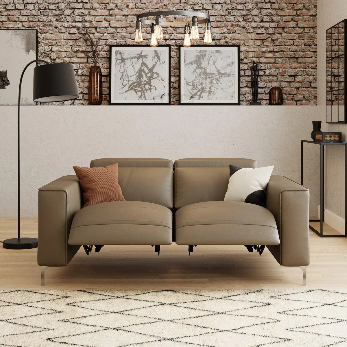 Renzo Iva Faux Leather Electric Recliner 2 Seater Sofa Faux Leather Mocha – image 2