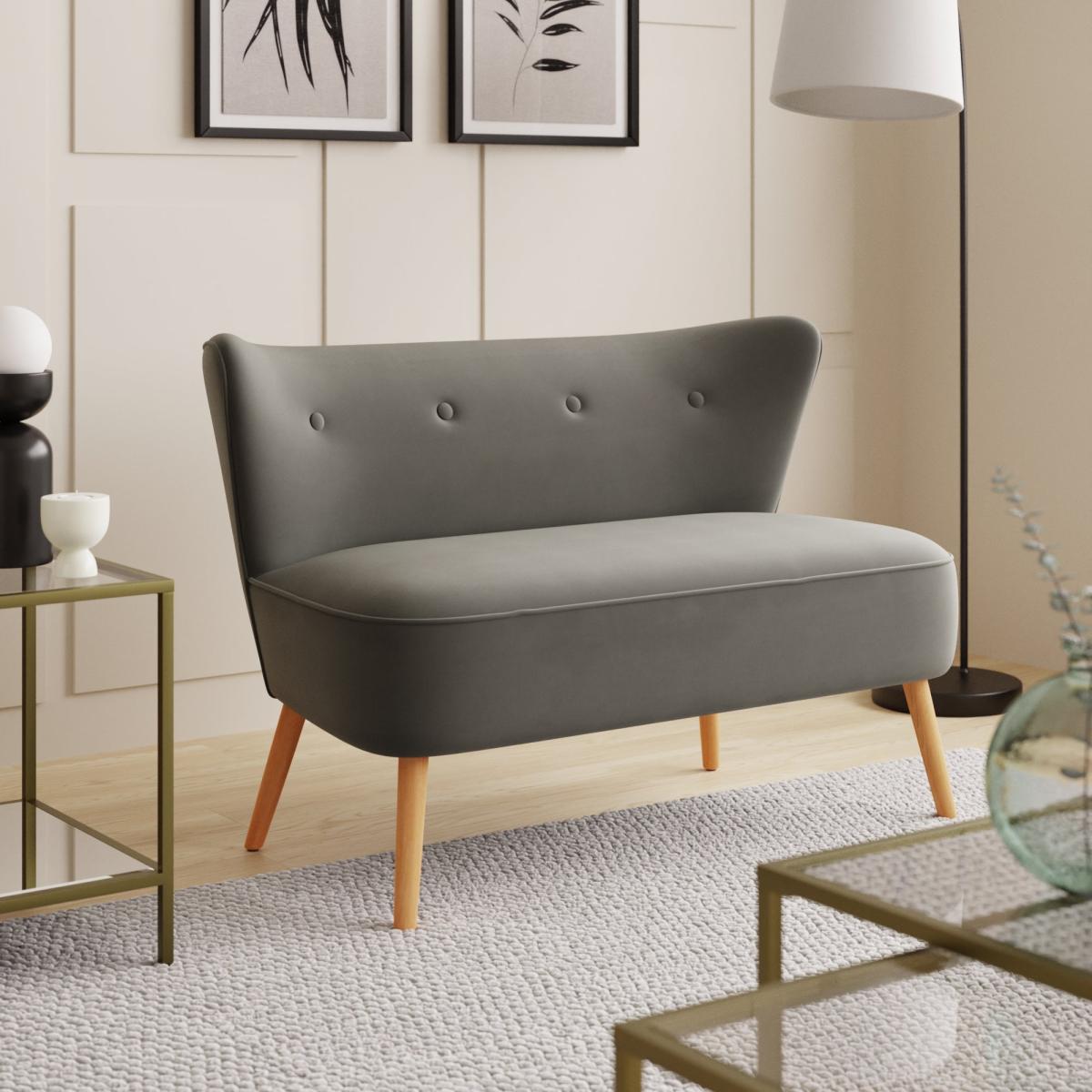 Eliza Velvet 2 Seater Compact Sofa Steeple Grey – image 1