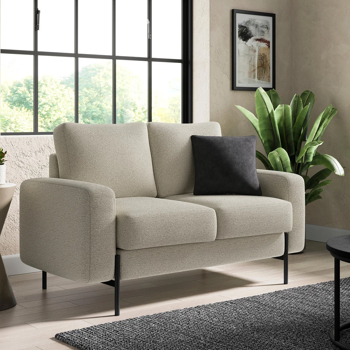 Jude Boxy Chenille 2 Seater Sofa, Natural Natural