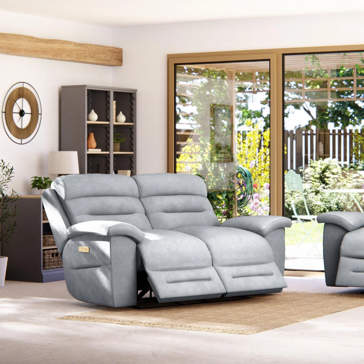 Lulworth 2 Seater Power Recliner Sofa Chenille Sky – image 2