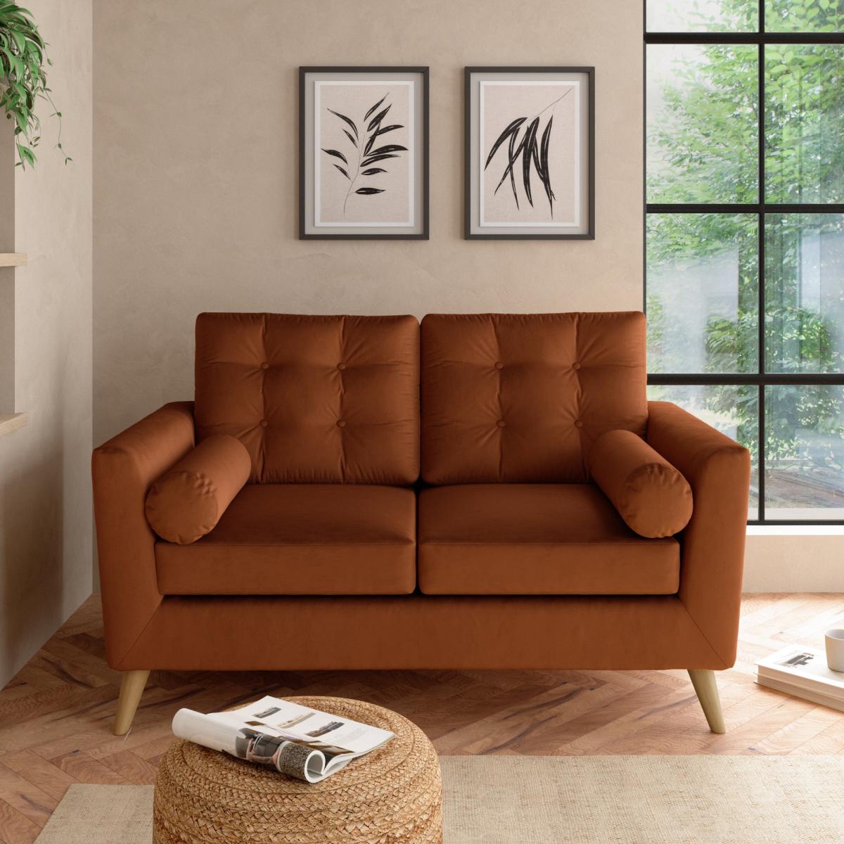 Lewes Luxury Velvet 2 Seater Sofa Luxury Velvet Orange Umber – image 1