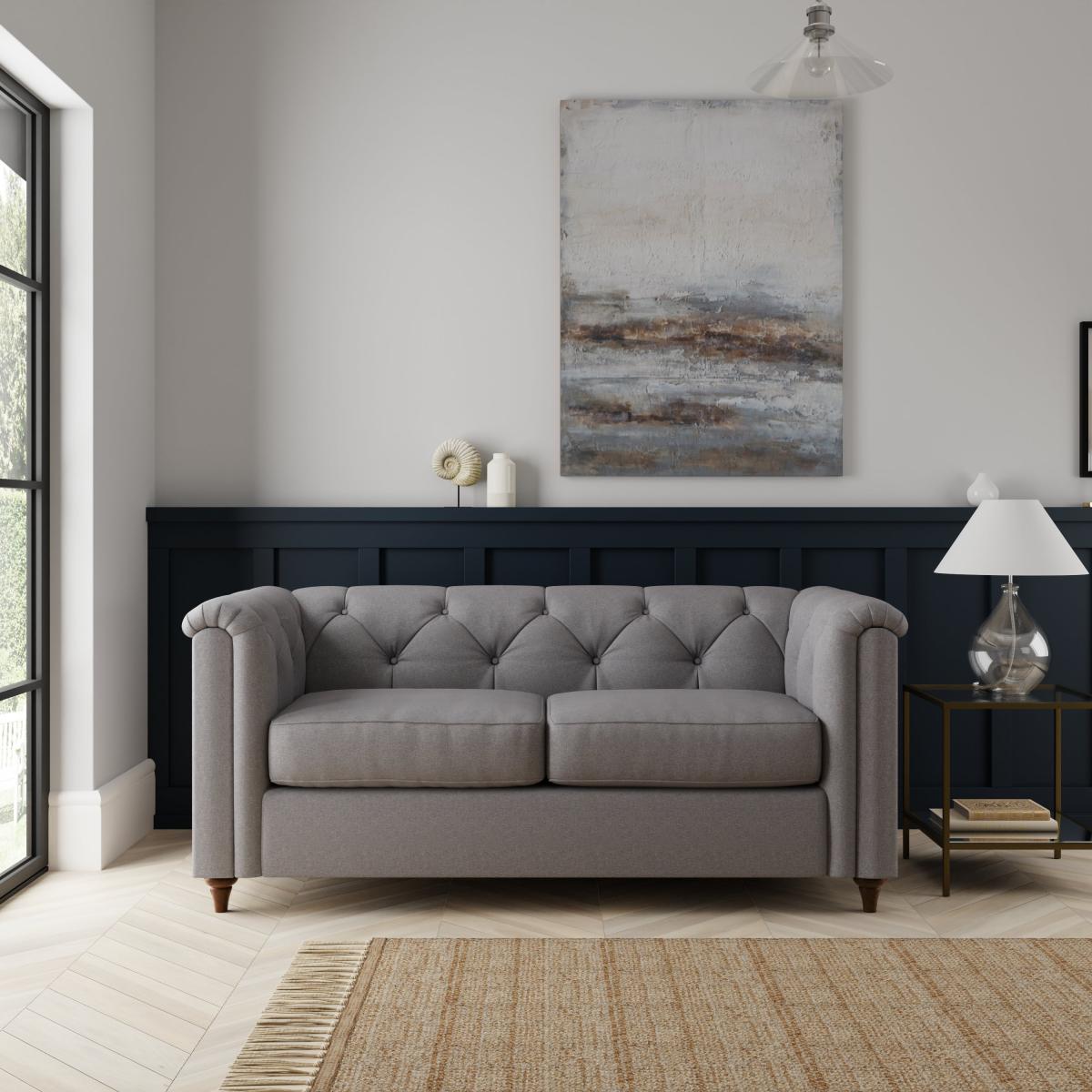 Chesterfield Soft Texture 2 Seater Sofa Soft Texture Grey – image 1