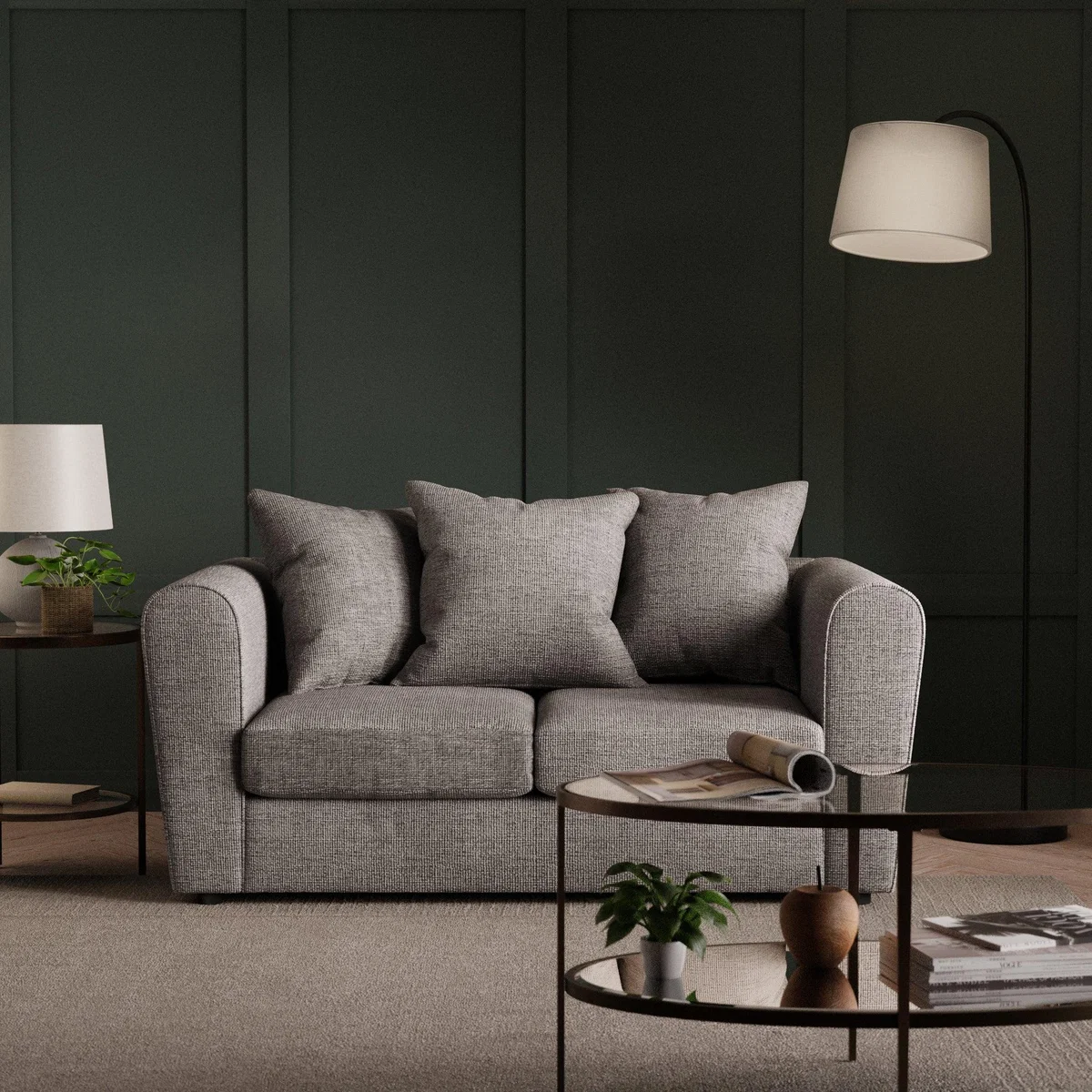 Blake Curved Arm Chunky Chenille 2 Seater Sofa Chunky Chenille Silver – image 1