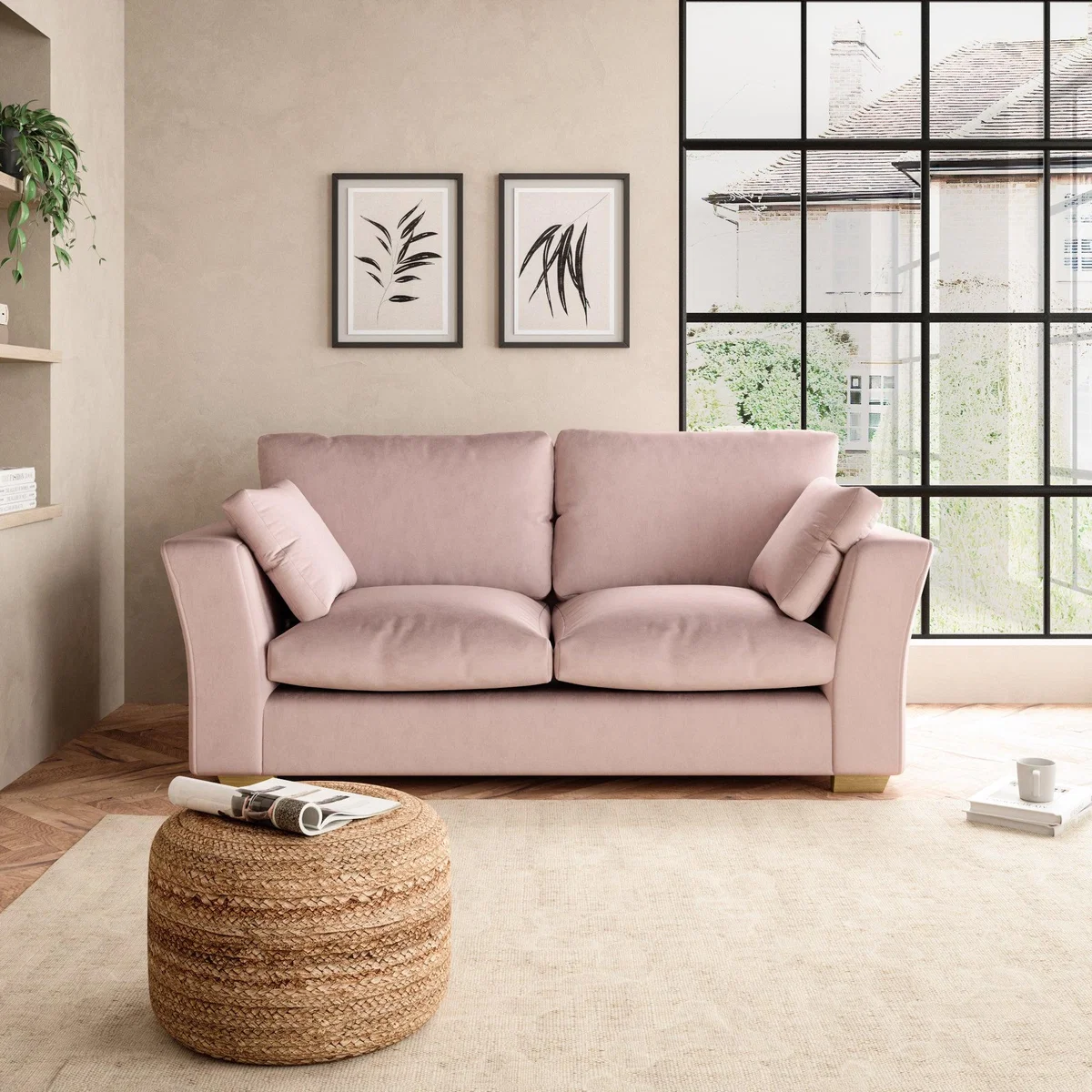 Blakeney Luxury Velvet 2 Seater Sofa Luxury Velvet Peach Blush – image 1
