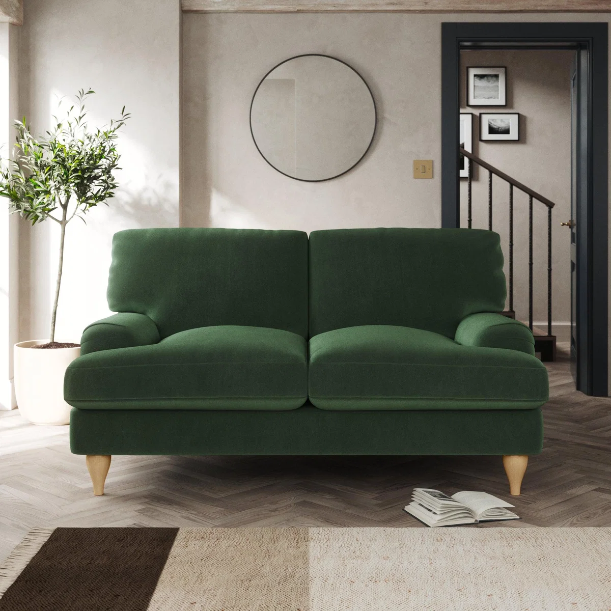 Darwin 2 Seater Sofa Cosy Velvet Bottle Green – image 1