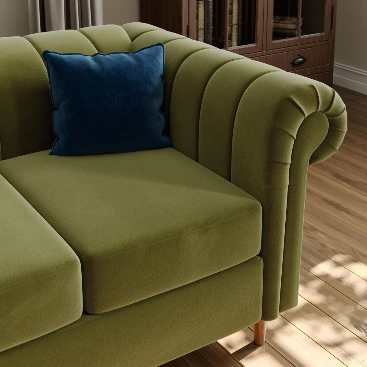 Chesterfield Velvet 2 Seater Sofa Olive – image 4