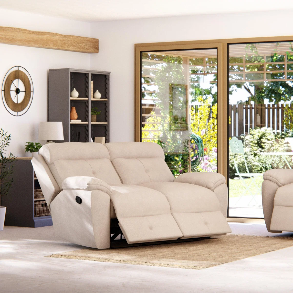 Abbotsbury 2 Seater Manual Recliner Sofa Chenille Sand – image 2