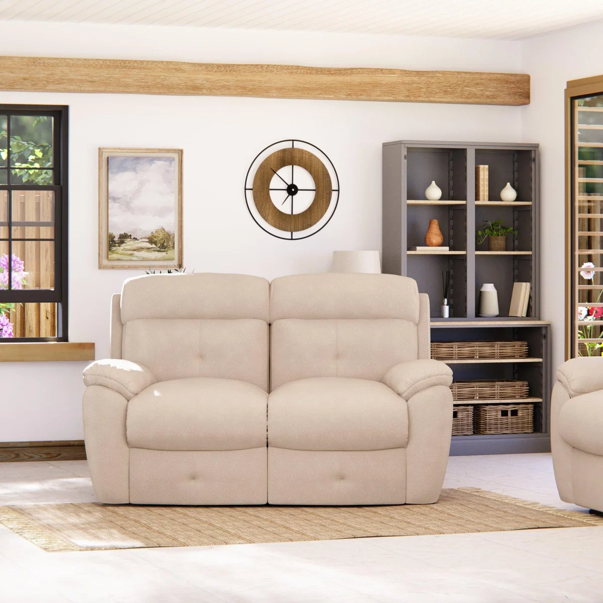 Abbotsbury 2 Seater Manual Recliner Sofa Chenille Sand – image 3