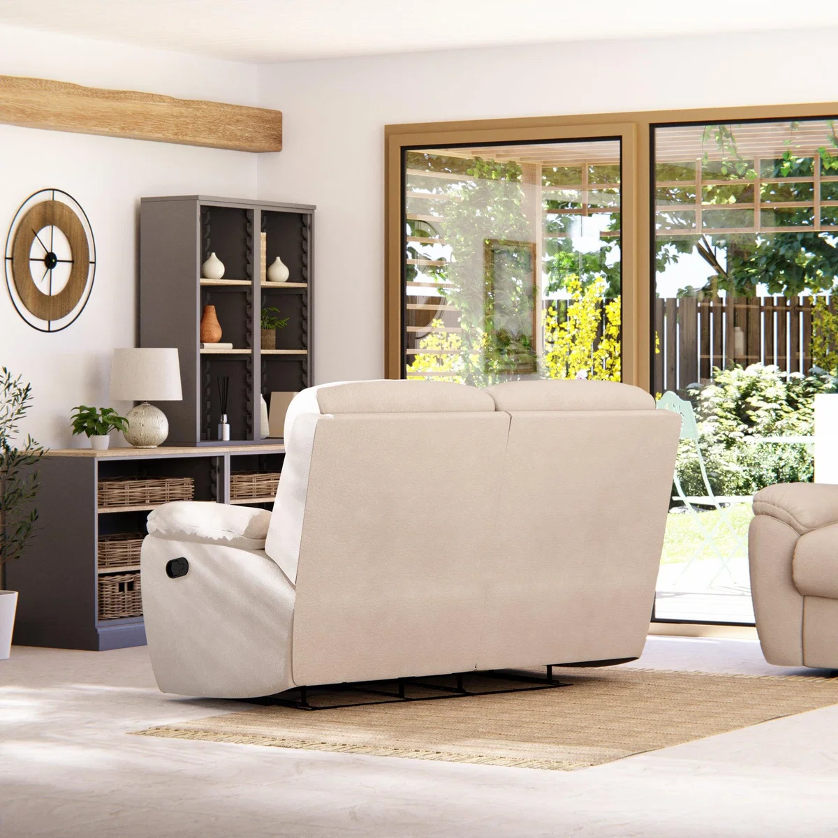 Abbotsbury 2 Seater Manual Recliner Sofa Chenille Sand – image 5