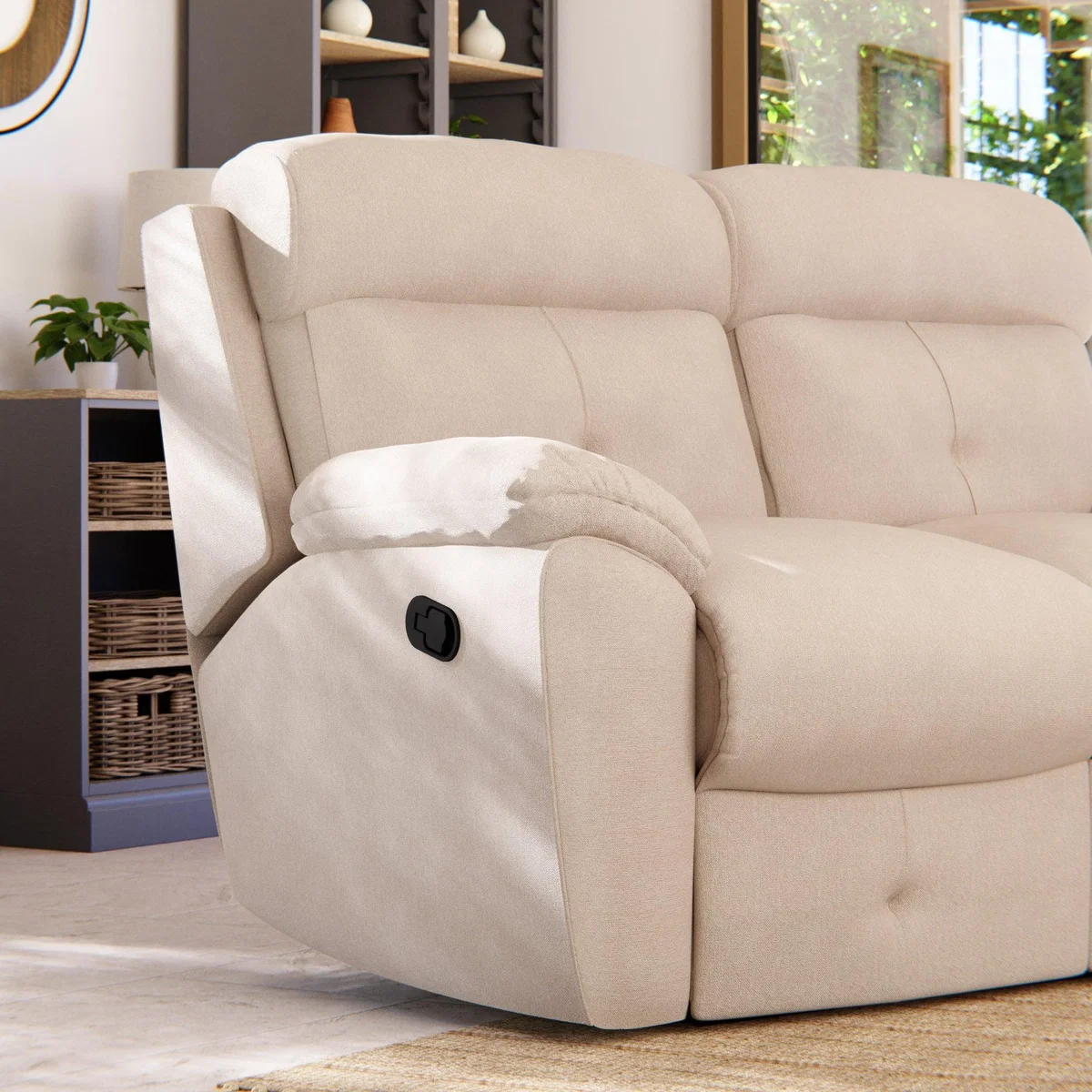 Abbotsbury 2 Seater Manual Recliner Sofa Chenille Sand – image 6