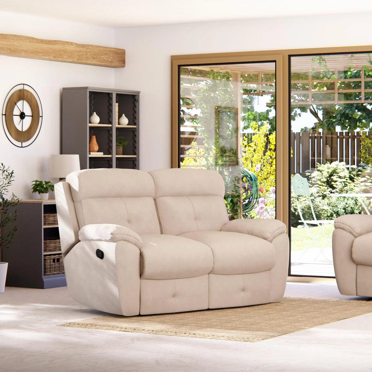 Abbotsbury 2 Seater Manual Recliner Sofa Chenille Sand – image 1