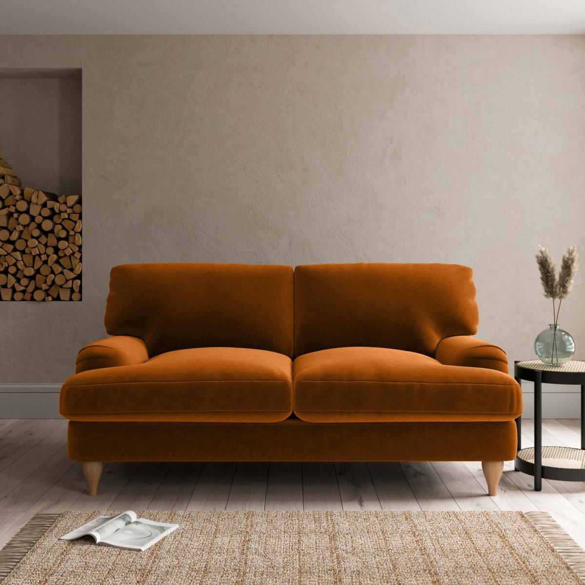 Darwin Luxury Velvet 2 Seater Sofa Luxury Velvet Orange Umber – image 1