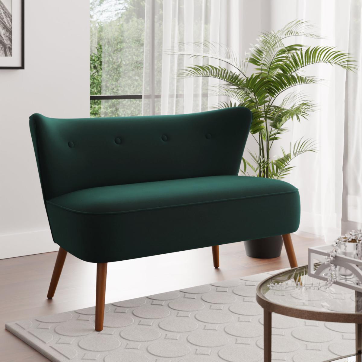 Eliza Velvet 2 Seater Compact Sofa Bottle (Green) – image 1