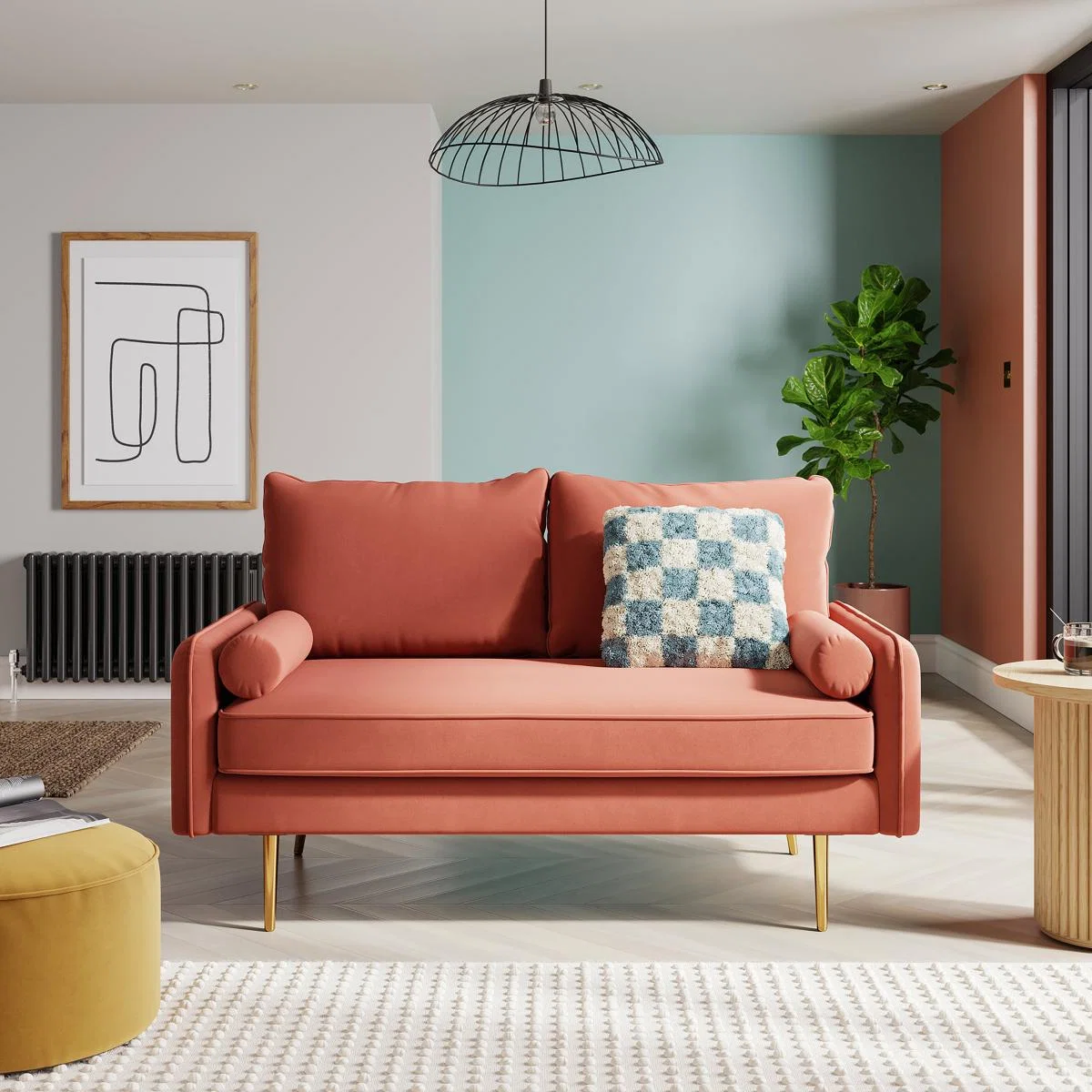 Cassie Velvet 2 Seater Sofa Apricot – image 1