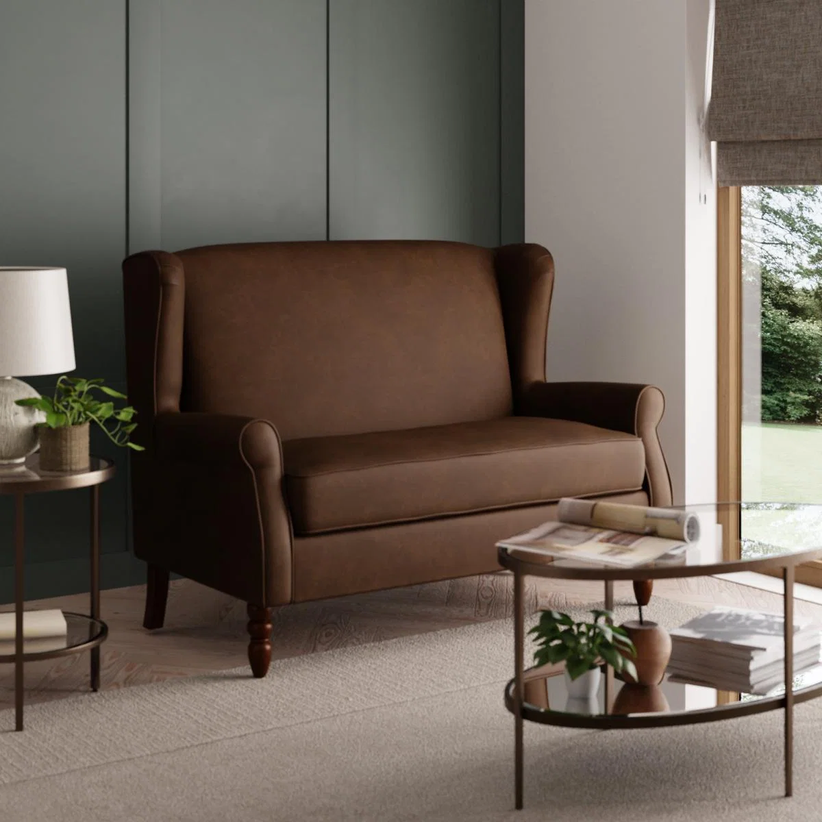 Oswald Mocha Faux Leather Compact 2 Seater Sofa Mocha – image 2