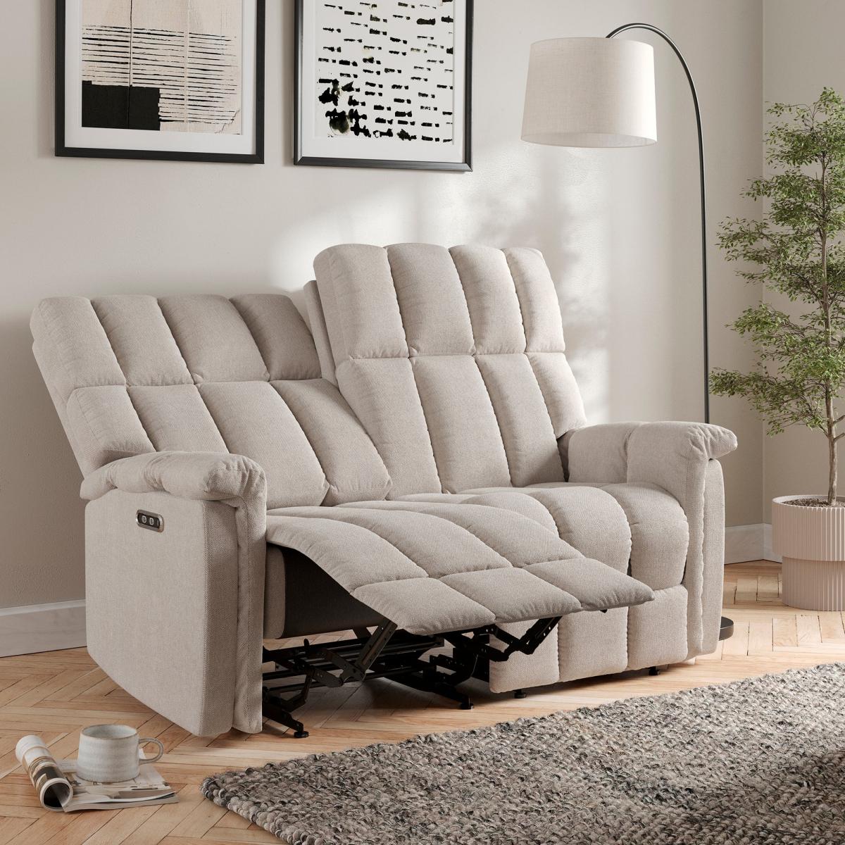 Spencer Chenille Power Recliner 2 Seater Sofa, Natural Natural – image 2