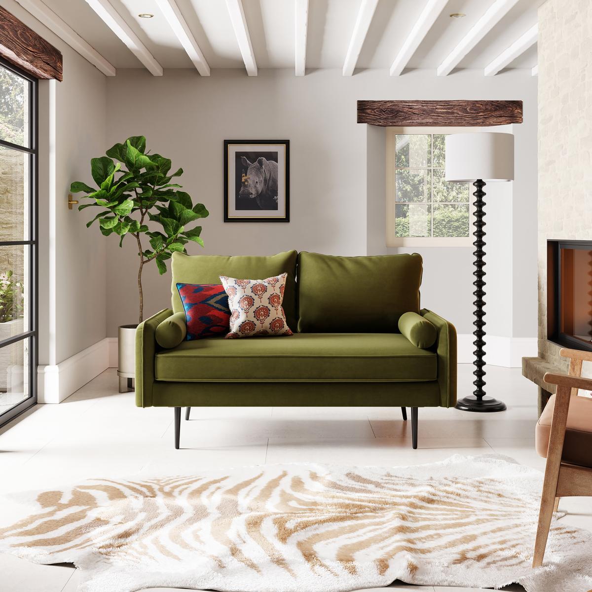 Cassie Velvet 2 Seater Sofa Olive (Green) – image 1
