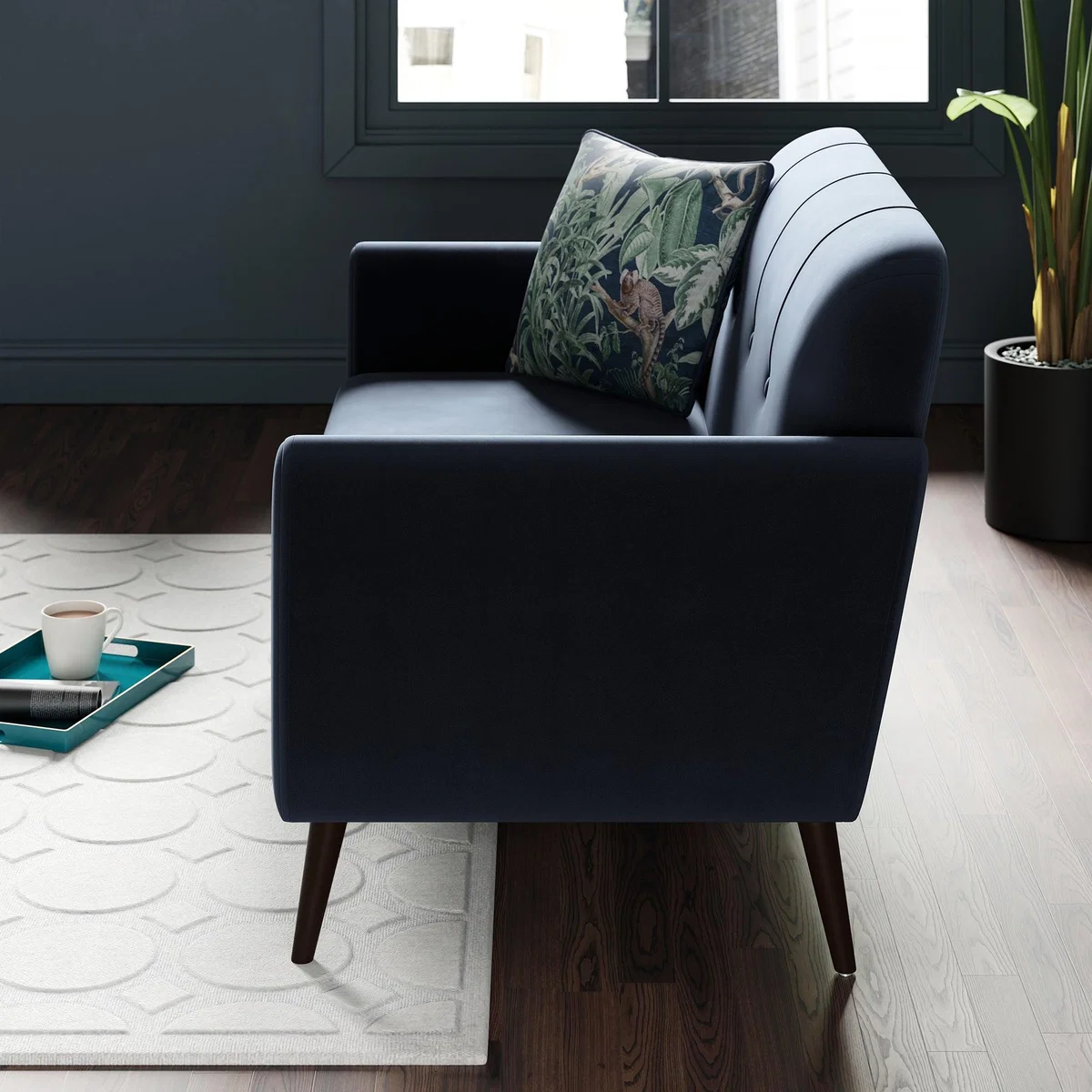 Crombie Velvet 2 Seater Sofa in a Box Luxe Navy Flatweave Dove Grey – image 4