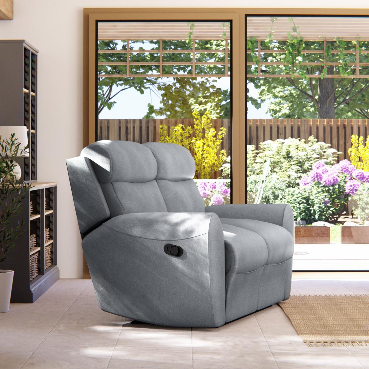 Wareham 2 Seater Manual Recliner Sofa Chenille Sky – image 4
