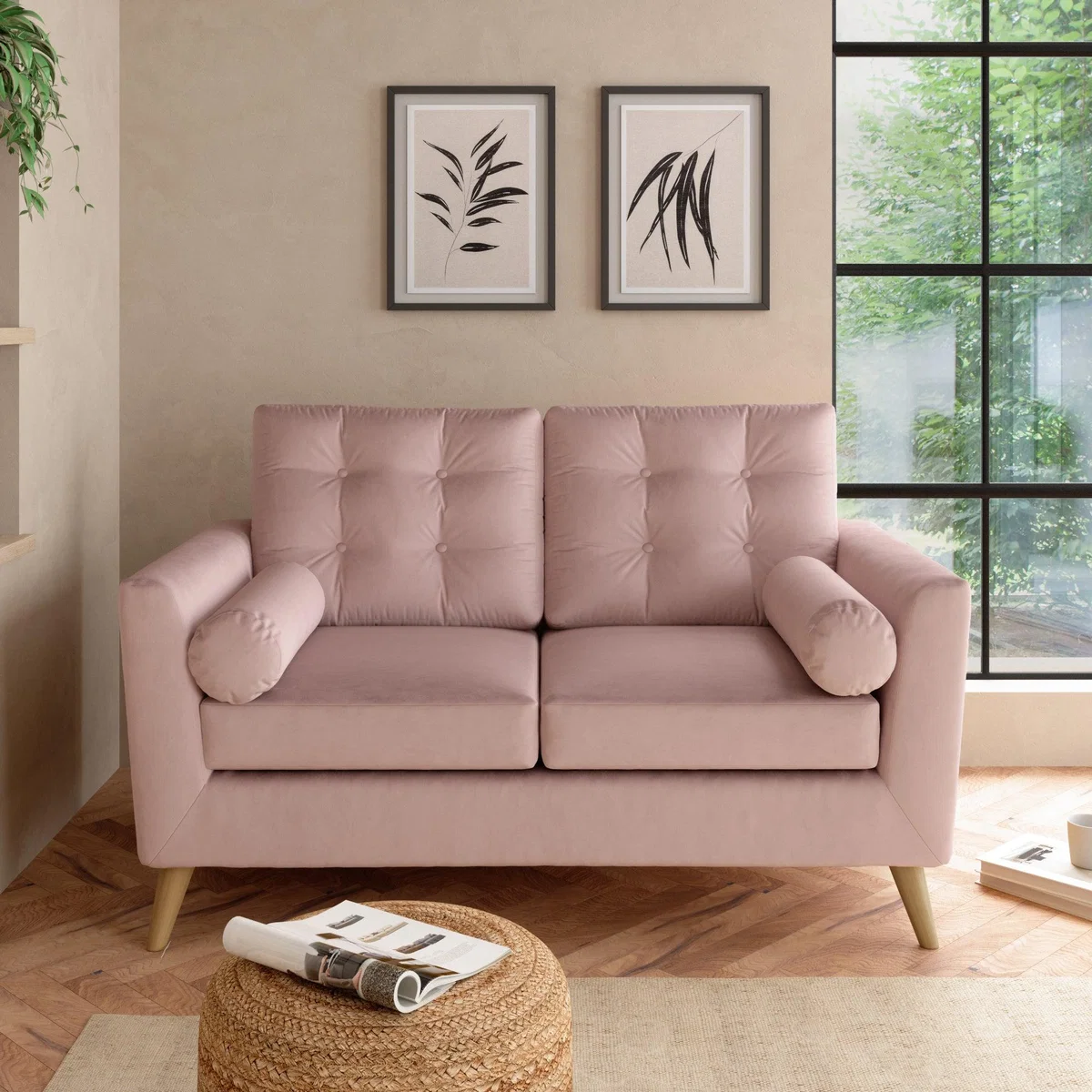 Lewes Luxury Velvet 2 Seater Sofa Luxury Velvet Peach Blush – image 1