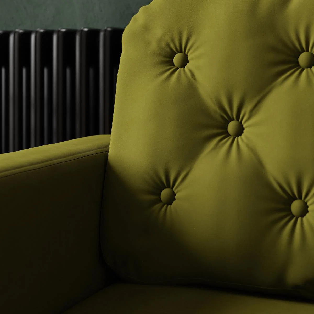 Jacob Velvet Buttoned Compact 2 Seater Sofa Olive – image 4