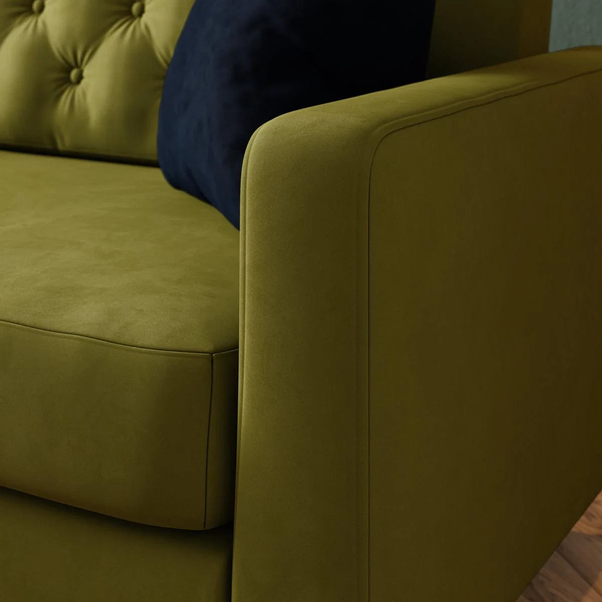 Jacob Velvet Buttoned Compact 2 Seater Sofa Olive – image 5