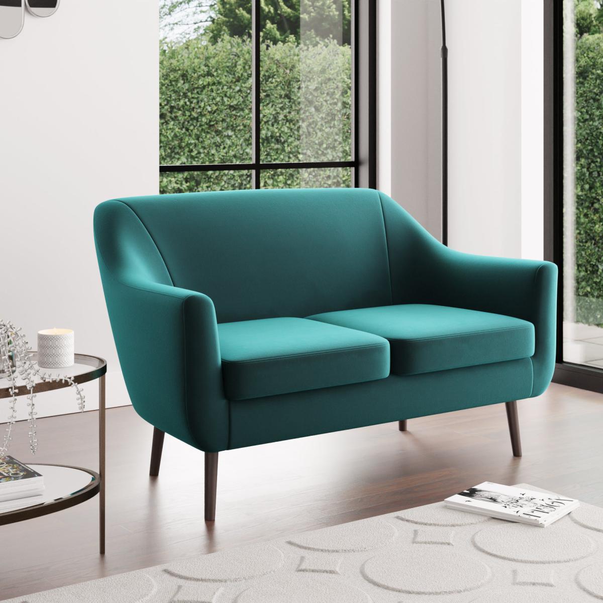 Eddie Velvet 2 Seater Compact Tub Sofa Peacock – image 1